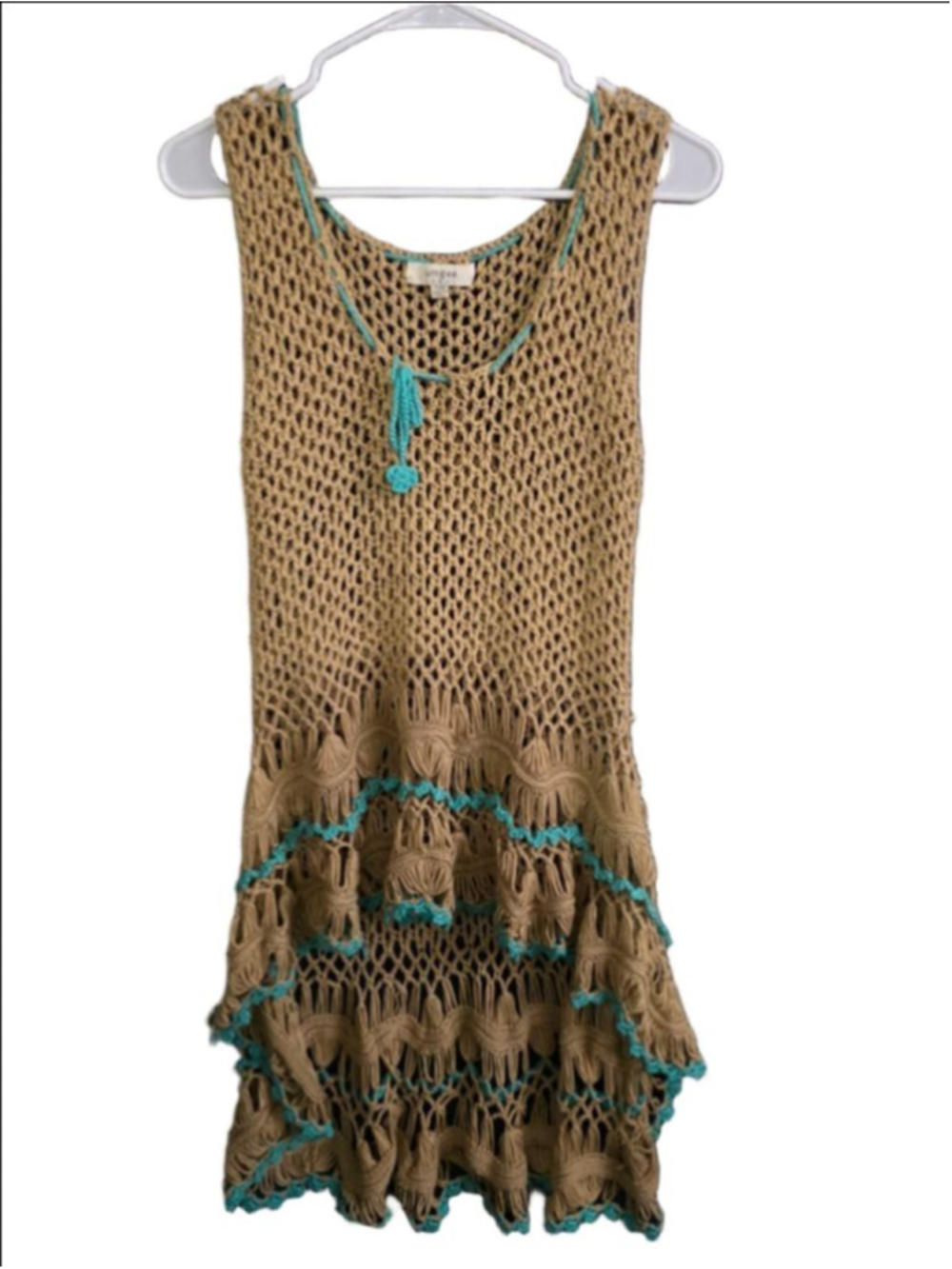 Women's Umgee Brown & Turquoise Crochet Sleeveless Dress S swimsuit coverup